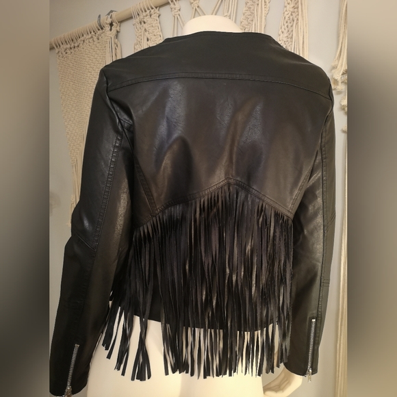 Unkown Jackets & Blazers - Vegan Friendly Faux Leather Fringe Jacket Size M